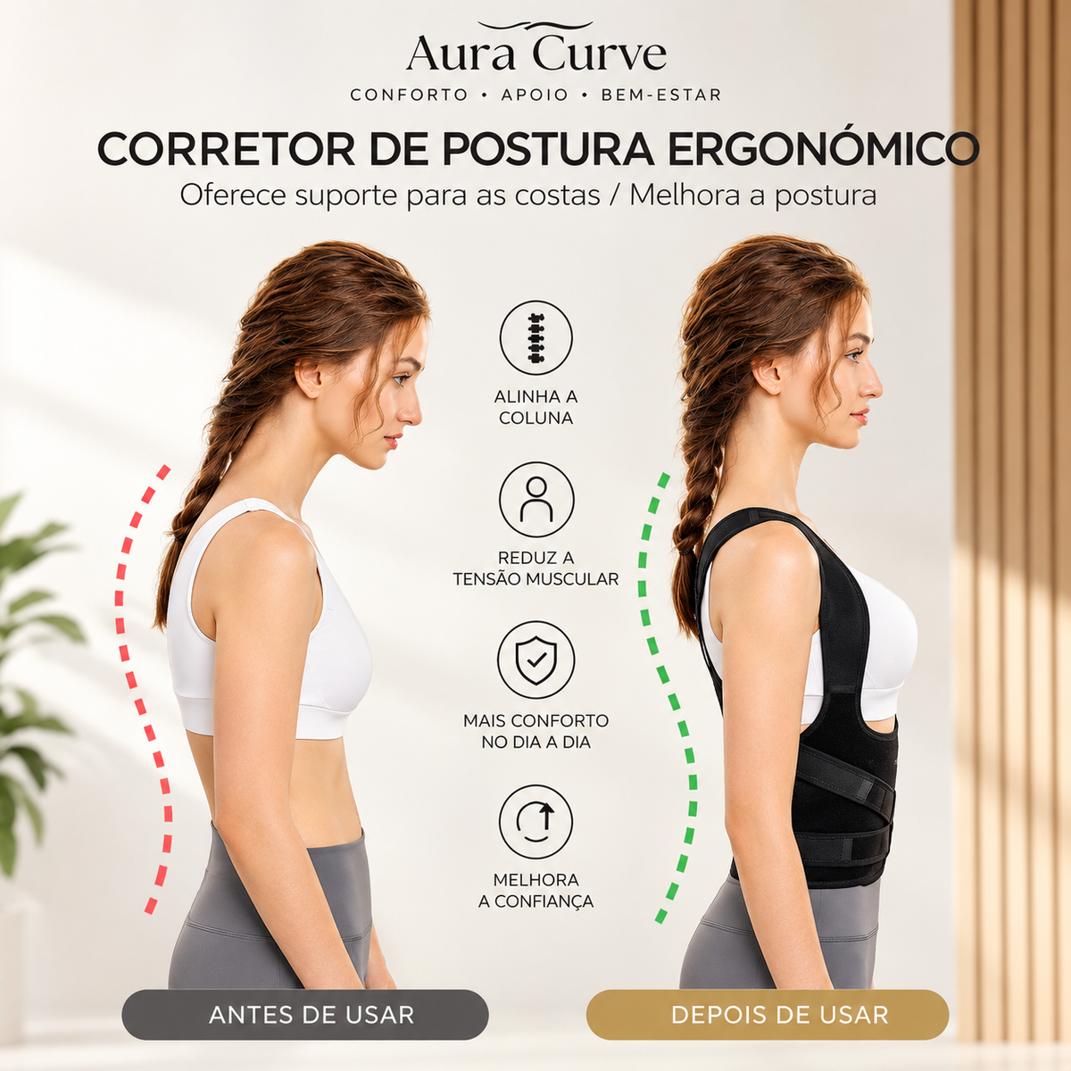 Marca(AC) Aura Curve- Corretor modelador de postura ajustável Femenino.