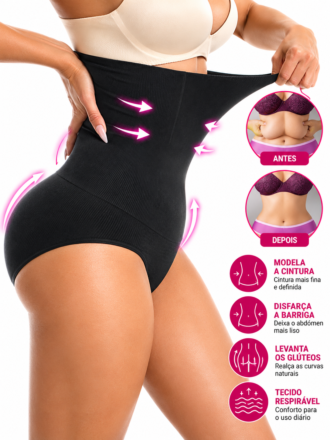 Marca (AC) Aura Curve-Cueca Modeladora Sem Costuras de Cintura Alta