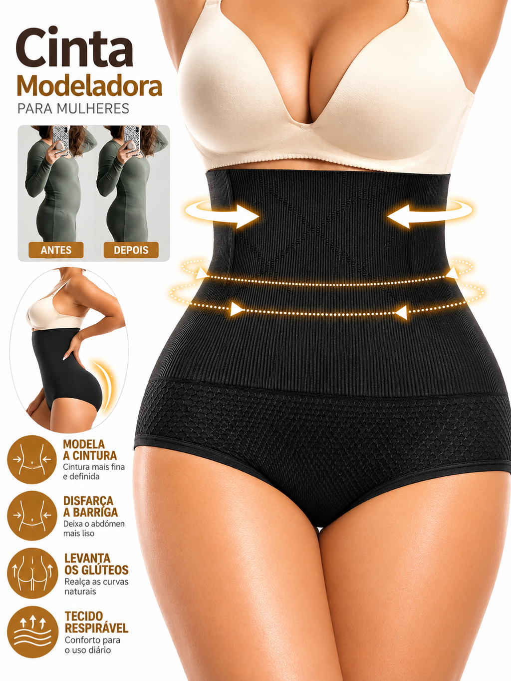 Marca (AC) Aura Curve-Cueca Modeladora Sem Costuras de Cintura Alta