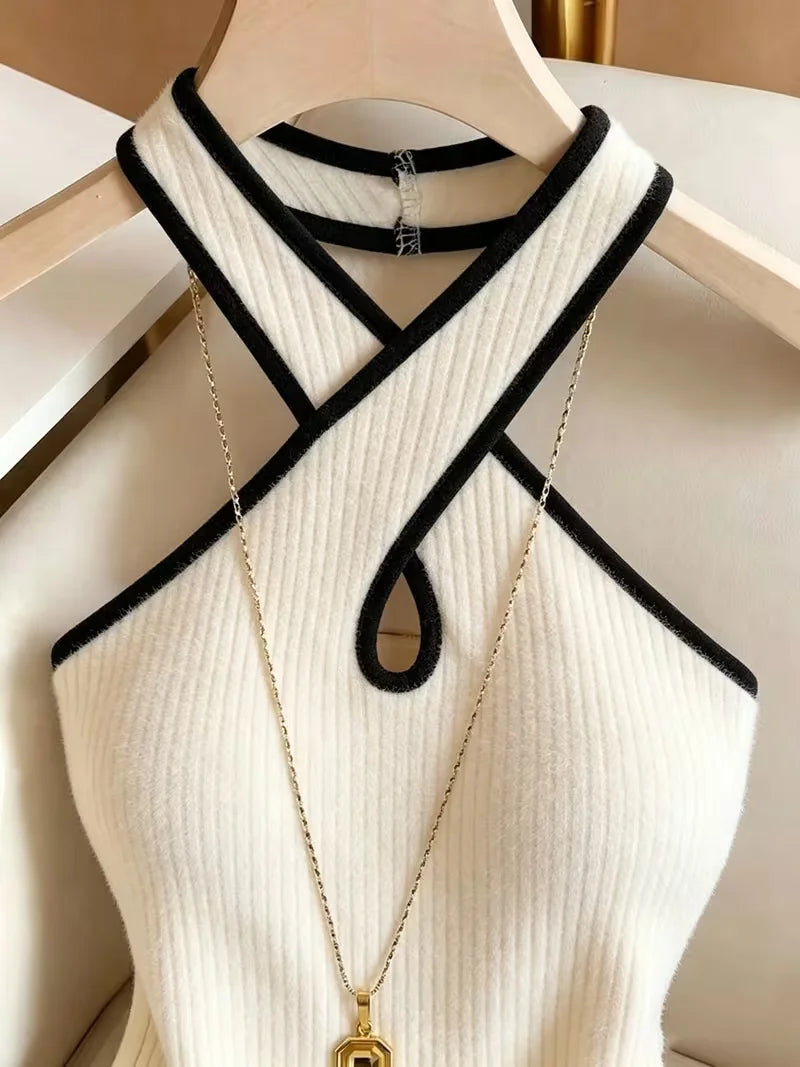 Marca(AC)Aura Curve-Conjunto de  Body com Decote Cruzado, Recortes, Malha Canelada, Roupa de Noite para Mulher